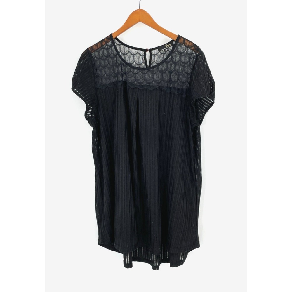 Suzanne Betro Black‎ 2XL Crochet Lace Sheer Lined Loose Fit Flowy Blouse Tunic